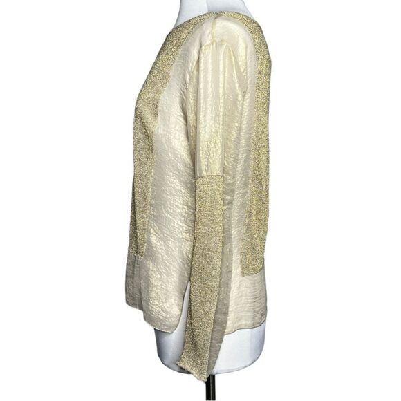 BAILEY 44 Metallic Sheer Chiffon & Flax/Lurex Pullover Sweater Top Tunic Blouse - Picture 2 of 5
